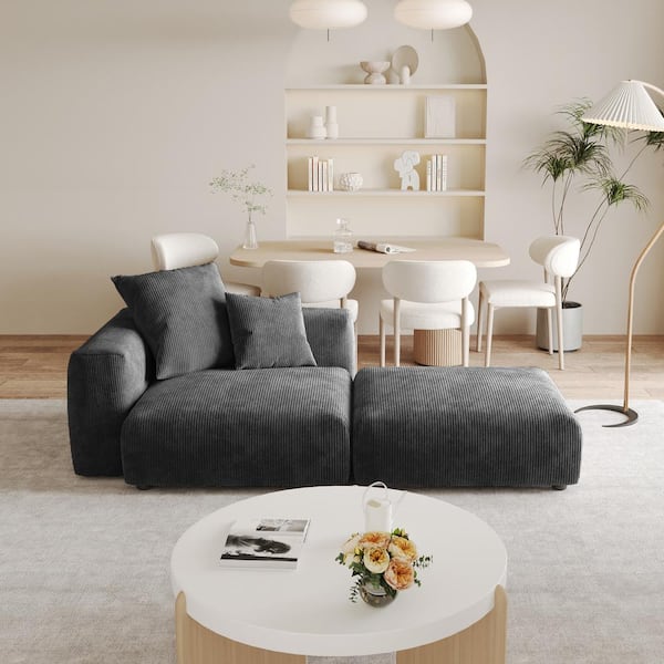 90.55 in. Black Corduroy Velvet Modular Free Combination Armchair Sofa with Ottoman