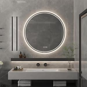 32 in. W x 32 in. H Large Round Frameless Anti-Fog Stepless Dimming Backlit 3 Light Memory Wall Bathroom Vanity Mirror