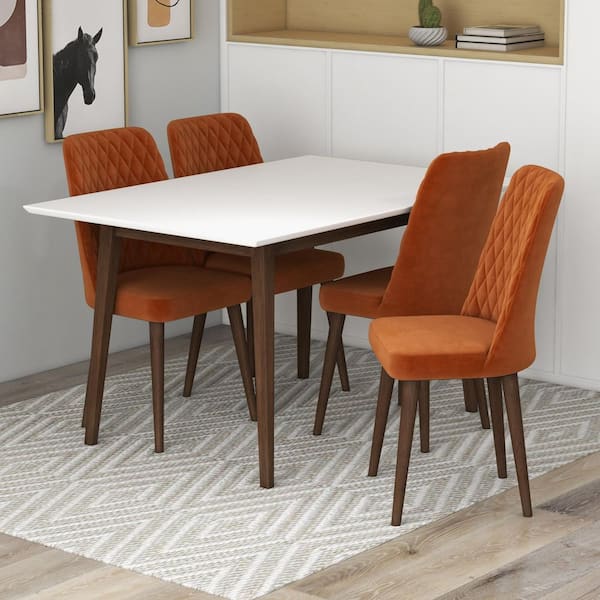 Baxton Studio Kaylee Mid Century Modern Transitional Walnut Brown Finished Wood Dining Table with Faux Marble Tabletop