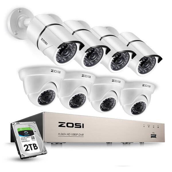 ZOSI 8-Channel 1080p 2TB DVR Security Camera System with 4 Wired Bullet Cameras and 4 Wired Dome Cameras