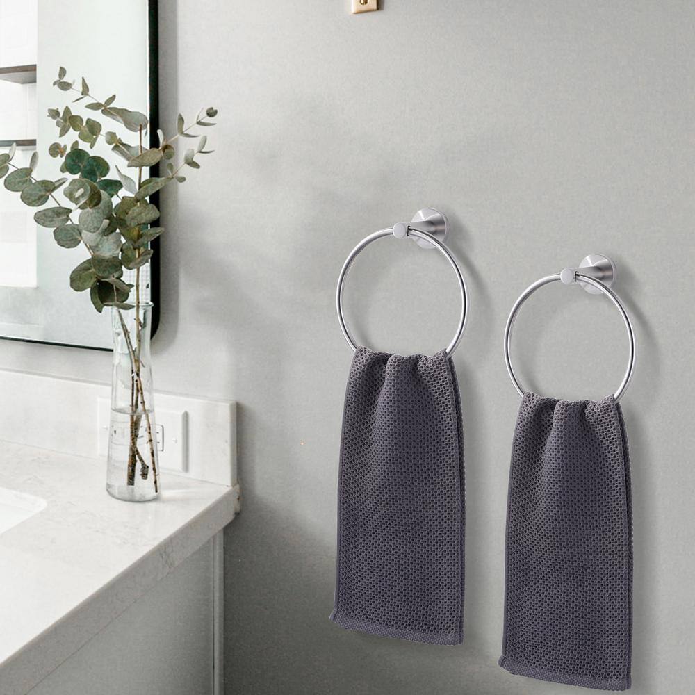 Brushed Nickel Double Wall Mounted Circular Towel Ring Set