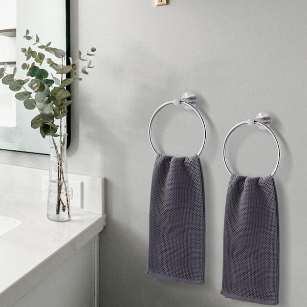 SUS 304 Stainless Steel Wall Mounted 180° Swivel Towel Ring with Concealed Mounting Hardware in Brushed Nickel (2-Pack)