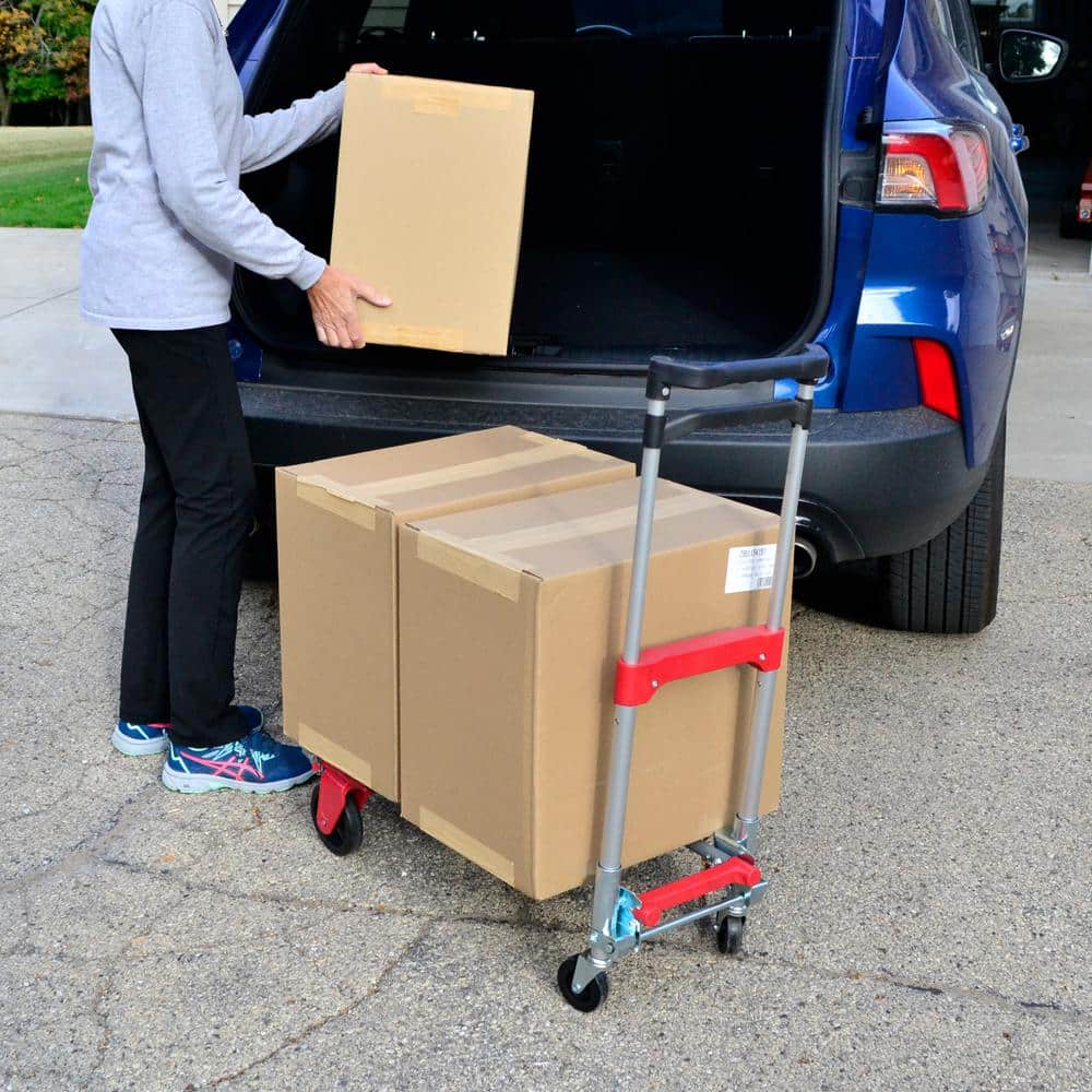 Red Folding Aluminum Hand Truck with Strap and Steel Frame
