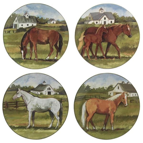 Certified International York Stables Multicolored Earthenware Dinner Plate Set Of 4