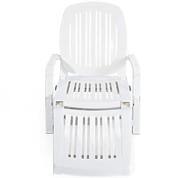 Costway White Wheels Height Adjustable Plastic Outdoor Lounge Chair