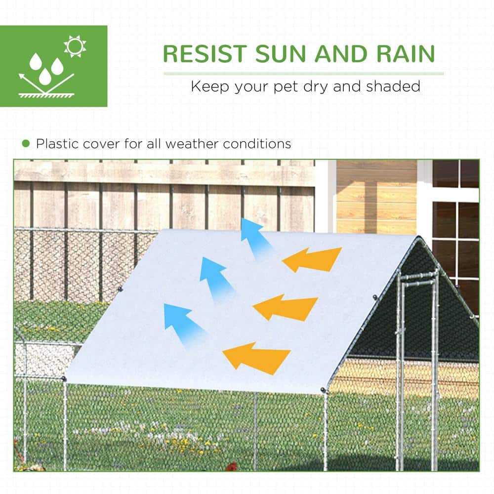 Large Silver Metal Chicken Coop with UV-Resistant Cover
