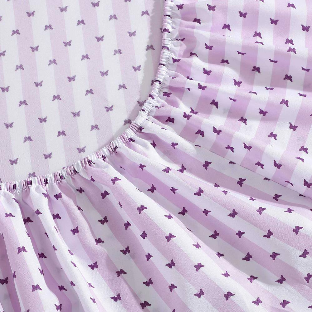 Butterfly Stripe Purple Full Microfiber Sheet Set