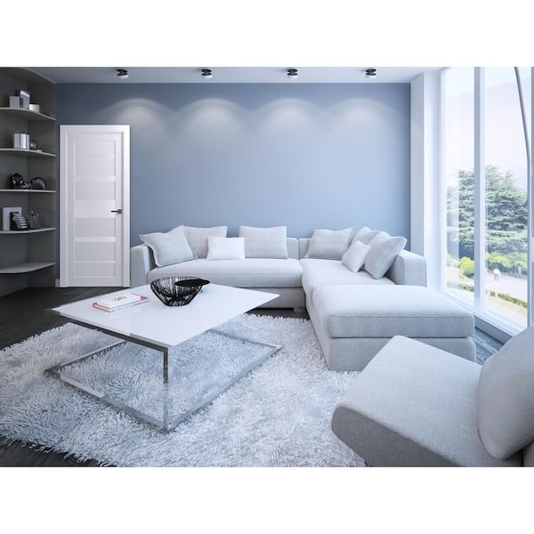 36 in. x 80 in. Kina Bianco Noble Finished Frosted Glass 5 Lite Solid Core Wood Composite Interior Door Slab No Bore