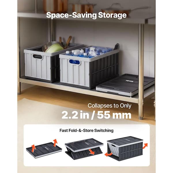 VEVOR Plastic Collapsible Storage Bins with Handles, Holds 84 lbs