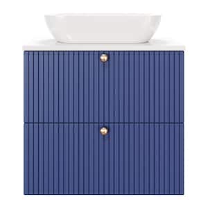 Aria 24 in. W x 18 in. D x 22 in. H Floating Bath Vanity with MDF Top in Alaska White Cabinet and Blue Front