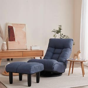 Jules Modern Style Navy Swivel Futon Floor Lazy Sofa with Ottoman Reclining Adjustable Lounge Gaming Chair