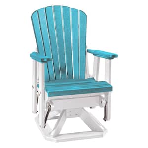 All Poly 27 in. 1-Person Aruba Blue On White Frame Outdoor Composite Fan Back Swivel Glider