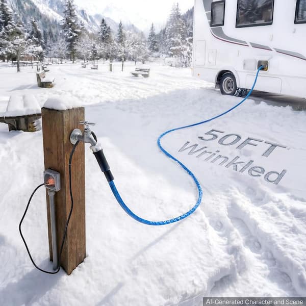 50ft. Heated Water Hose 5/8 in. ID, Corrugated Surface, Built-in Thermostat, Freeze and Leak-Proof, Lead and BPA Free