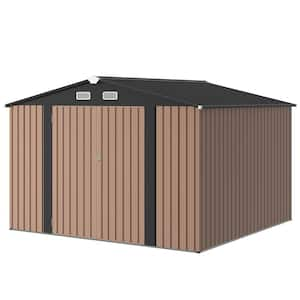 10 ft. W x 10 ft. D Brown Metal Storage Shed with Double Door and 4 Air Vents (90 sq.ft.)