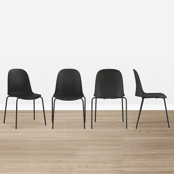 Zeno Black Colorful Plastic Stackable Dining Chairs with Metal Legs Modern Side Chair Set of 4