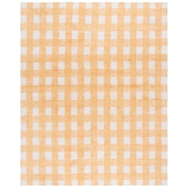Easy Care Ivory/Gold 8 ft. x 10 ft. Solid Lattice Grid Area Rug