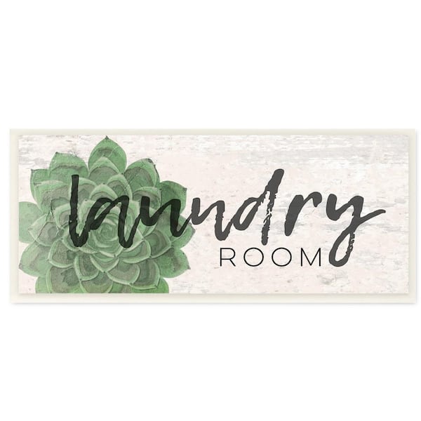 Stupell Industries 7 in. x 17 in. "Laundry Room Green Succulent Soft Textured Paper Look" by Jessica Mundo Wood Wall Art