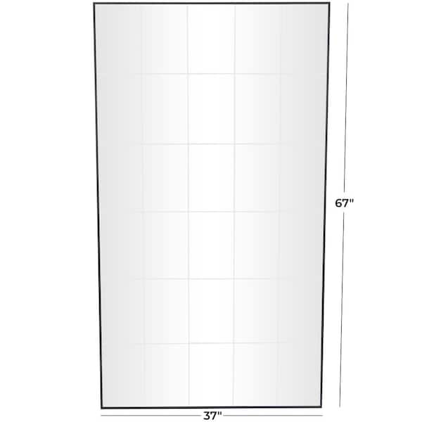 67 in. x 37 in. Grid Style Panel Rectangle Framed Black Wall Mirror