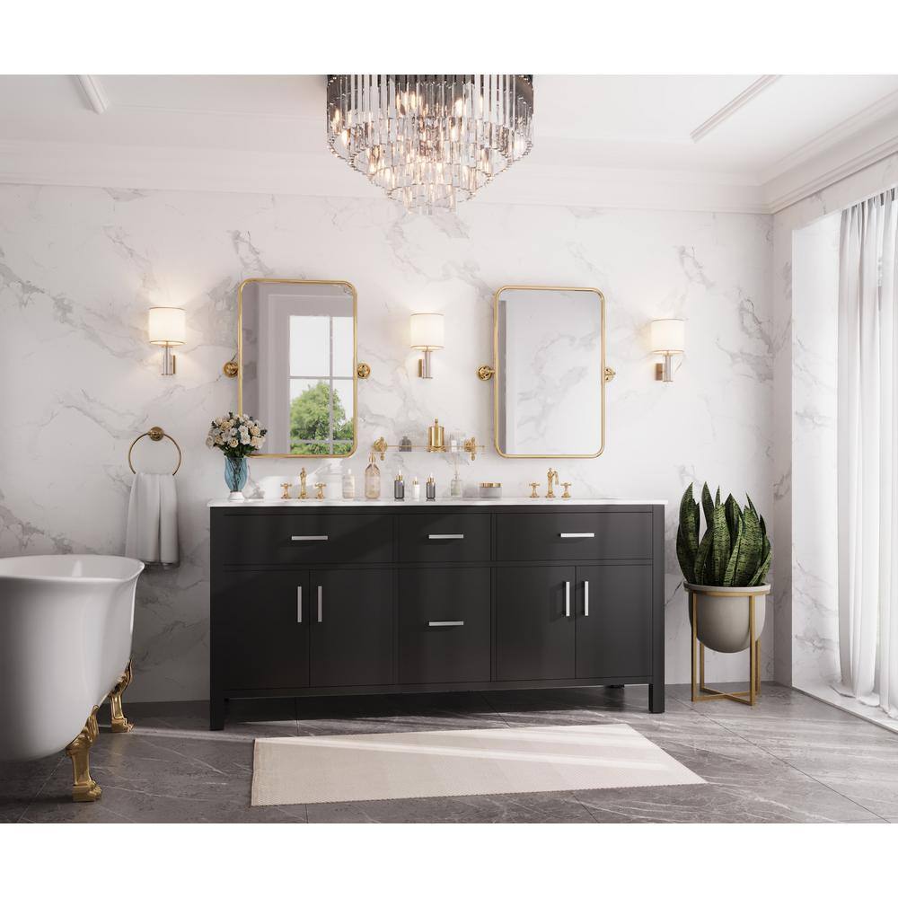 72" Black Double Freestanding Bathroom Vanity with Marble Top