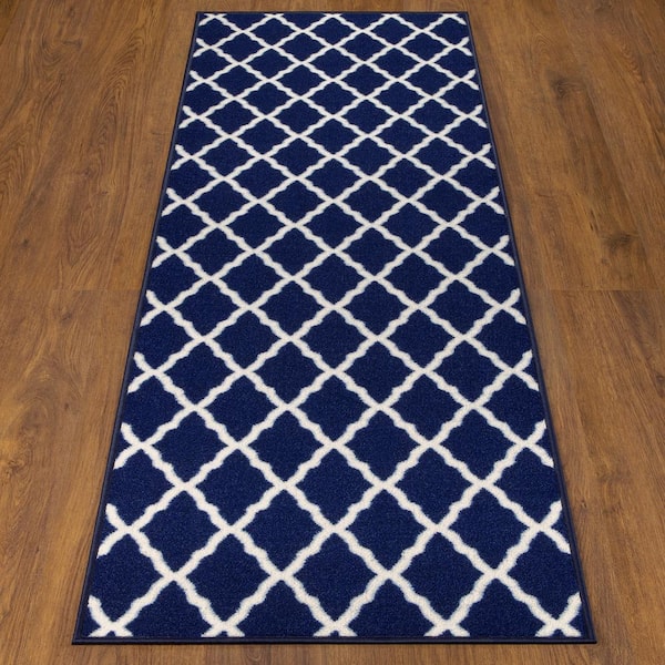 Fancy Moroccan Trellis Non-Slip Runner Rug Rubber Backed (22 x 15