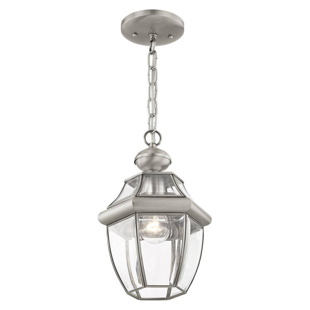 Monterey Brushed Nickel Glass Outdoor Pendant Light