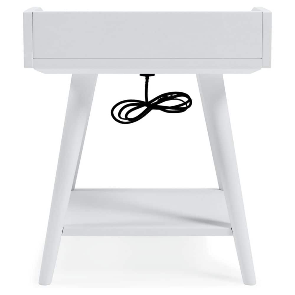 Crisp White Transitional Wood Accent Table with USB Chargers