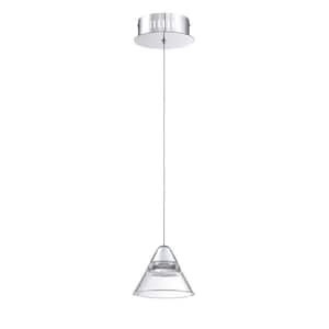 Geo 1-Light Chrome, Clear Cone Integrated LED Pendant Light with Clear Acrylic Shade