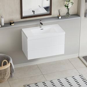 Achilles 36 in. W x 20 in. D x 22.5 in. H Single Sink Floating Bath Vanity in Glossy White with White Resin Top