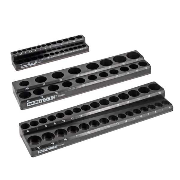 Black 3-Piece Magnetic Metric Socket Tray Organizer