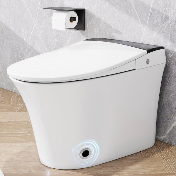 Elongated Bidet Toilet 1.28 GPF in White with Heated Seat,Blue Night Light, Knob Control, Power Outage Flushing