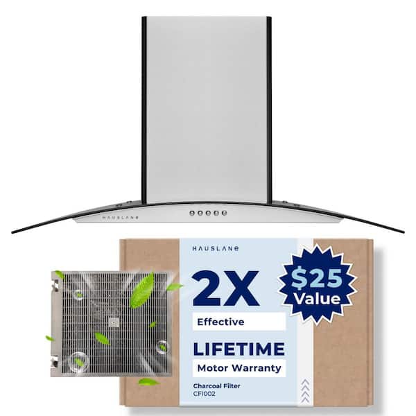 HAUSLANE 30 in. Convertible Wall Mount Range Hood with Tempered Glass Baffle Filters in Stainless Steel