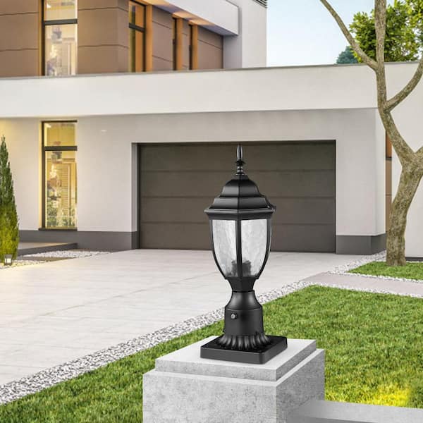 2 PCs Dusk to Dawn Outdoor Lamp Post Light Fixture 16.93 in. Pole Pier Mount (Black)