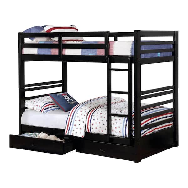 Furniture of America Daxter Black Twin over Twin Kids Bunk Bed with 2 Bottom Drawers