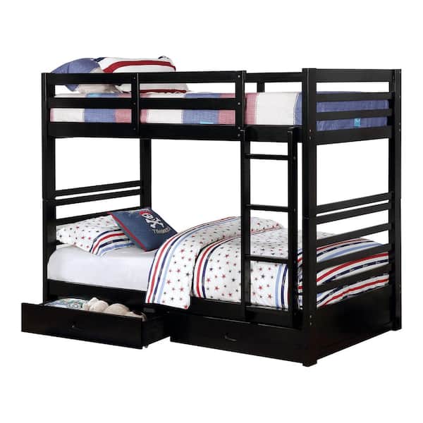 Daxter Black Twin over Twin Wood Bunk Bed with 2 Bottom Drawers