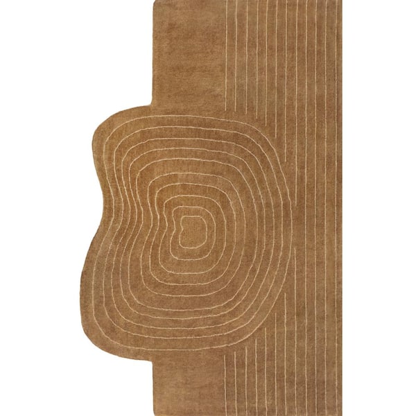 Retro Bohemian Abstract Striped Handwoven Wool Light Brown/Beige 5 ft. x 8 ft. Area Rug