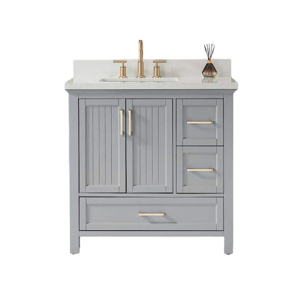 Fully Assembled 36 in. Freestanding Single Sink Bathroom Vanity with 2-Handles Sets white Marble Counter Top