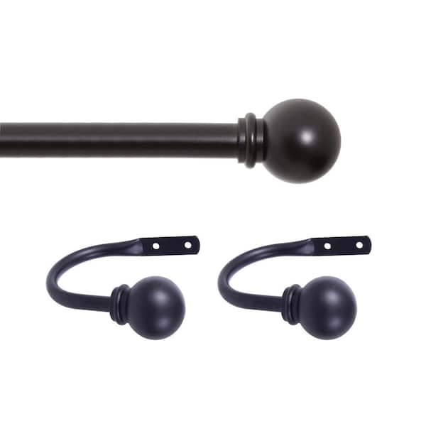 Kenney Chelsea 48 in. - 86 in. Adjustable Single Curtain Rod with Holdbacks 5/8 in. Dia. in Black with Ball Finials
