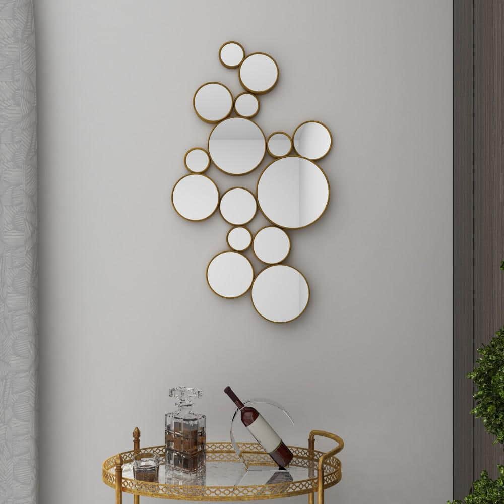 Gold Round Cluster Framed Wall Mirror, 40" x 22"