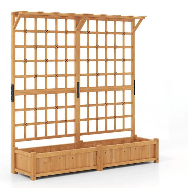 71 in. x 19 in. x 12 in. Fir Wood Raised Garden Bed with Trellis Hanging Roof