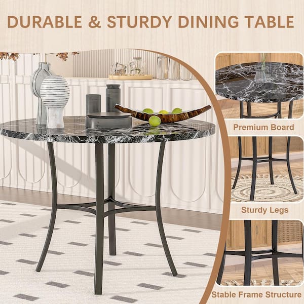 36 in. Round Dining Set with Faux Marble MDF Top and 4-Button PU Chairs, 5-Piece Kitchen Table Set for Small Spaces