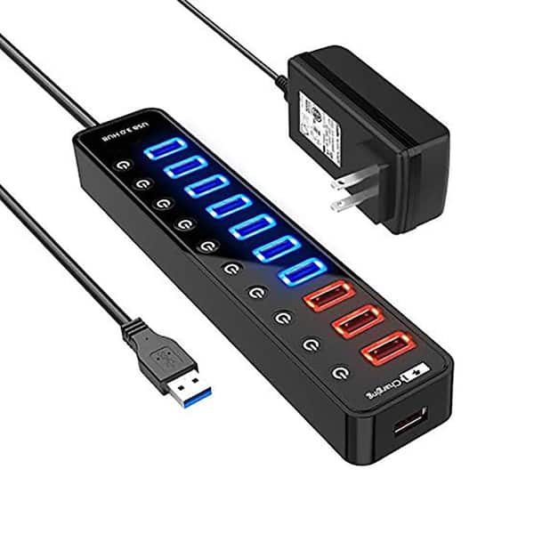 Lukyamzn 11-Port USB 3.0 Hub with 7-Data Ports and 4-Smart Charging Ports, Individual Switches, 12V/4A Adapter