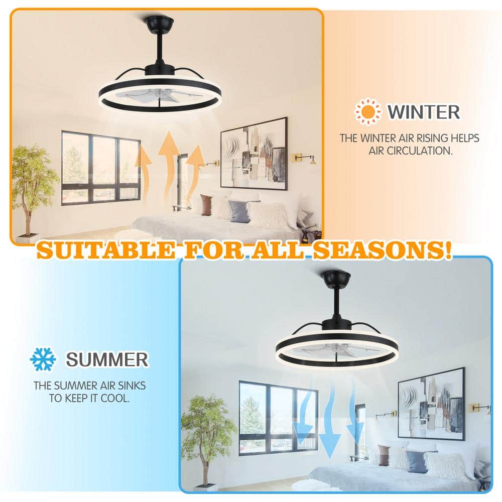 24" Black Modern Smart Ceiling Fan with Dimmable LED Light
