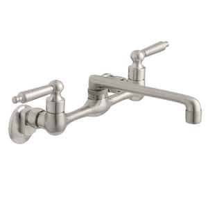 Builders 2-Handle Wall Mount Low-Arc Standard Kitchen Faucet in Stainless Steel