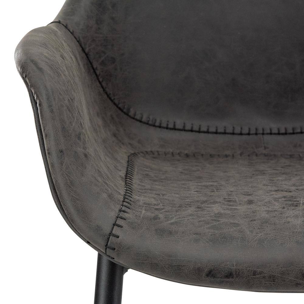 Charcoal Black Modern Metal Arm Chair with Stitched Details