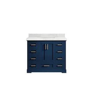 Boston 42 in. W x 22 in. D x 36 in. H Bath Vanity in Navy Blue with 2" Calacatta Nuvo Top