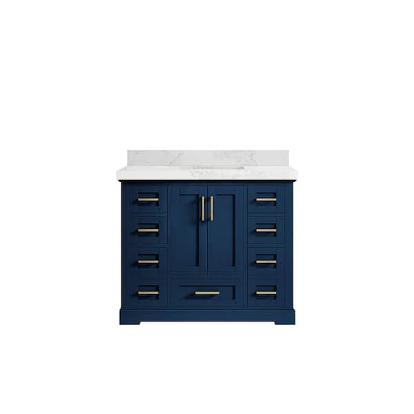 Willow Collections Boston 42 in. W x 22 in. D x 36 in. H Bath Vanity in Navy Blue with 2" Calacatta Nuvo Top
