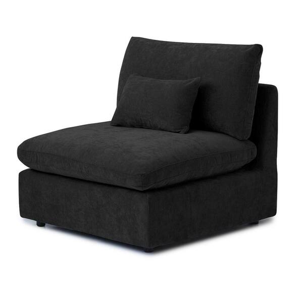 Modern 37 in. Armless Linen Upholstered Cloud Couch Sectional 1-Seat Section Down Filled Sofa in Black (Middle Modular)