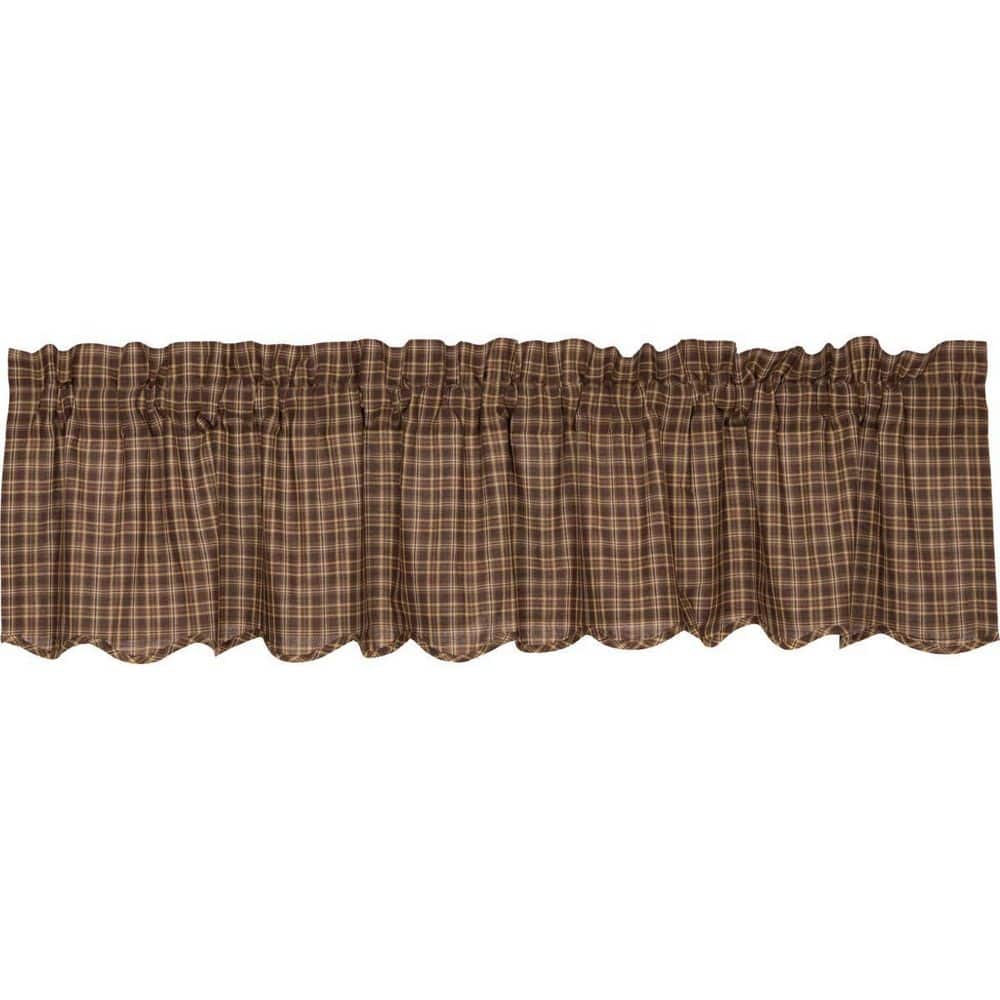 Prescott Dark Brown Cotton Plaid Scalloped Valance