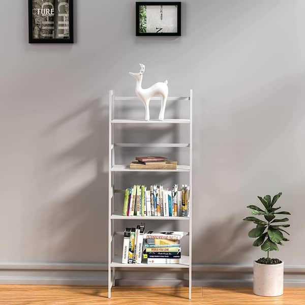 5-Tier Ladder Bookshelf ? Leaning Decorative and Storage Shelves ? Wooden  Bookshelf Home D?cor for Living Room, Bathroom & Kitchen by Lavish Home