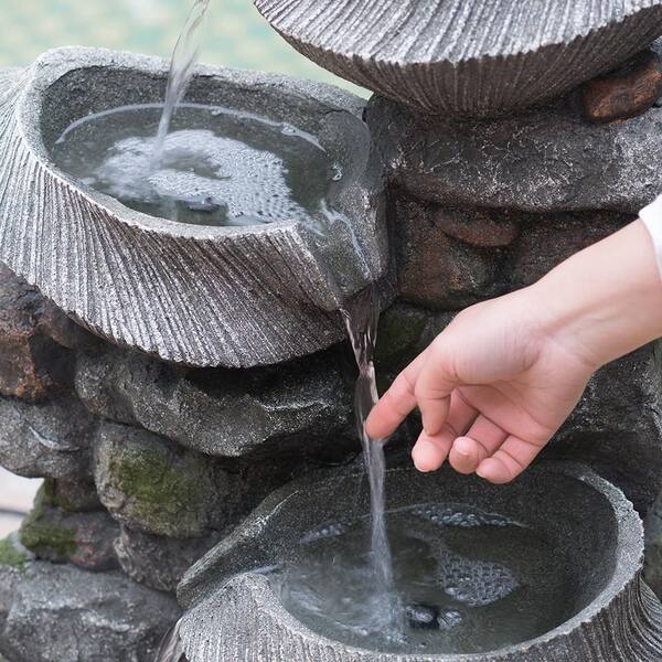 31.5 in. Outdoor 4-Tier Polyresin Waterfall Fountain with LED